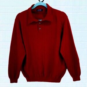 Fine Merino Wool Sweater w/ Polo Collar Heathered Cranberry Men's L